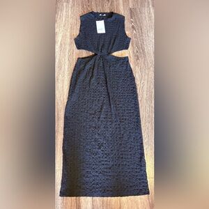 Zara Black Waist Cut Out Textured Maxi Dress Size Large New With Tags